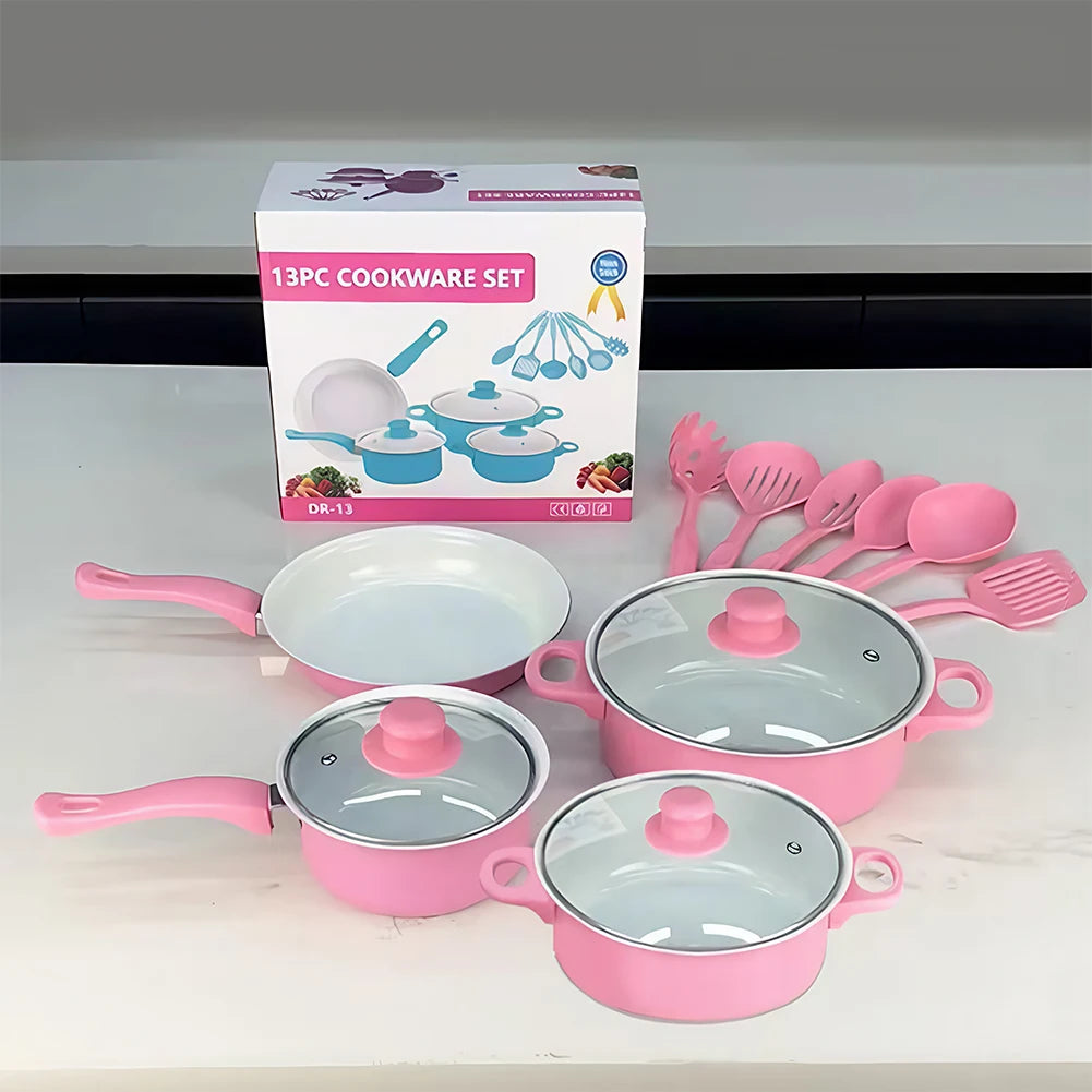 12-Piece Non-Stick Cookware Set Cooking Pot with Lid Milk Pot Maifan Stone Frying Pan Stackable Pot Set for All Types of Cooker