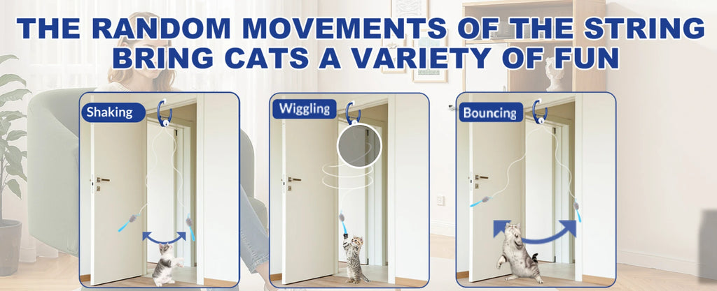 Interactive Cat Toys for Indoor Cats, Smart USB Rechargeable Door Hanging retractable cat toy, with 3 Catnip Mice, for Bored Cat