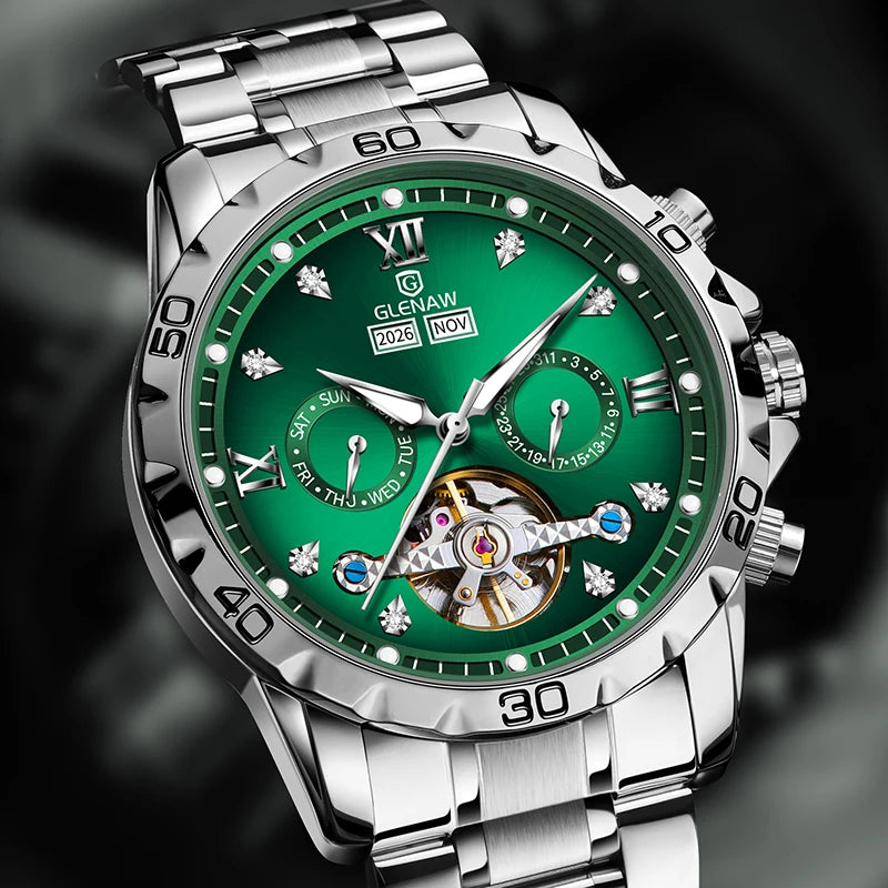 Glenaw high-end business fully automatic mechanical multi-functional men's watch trendy fashion waterproof watch