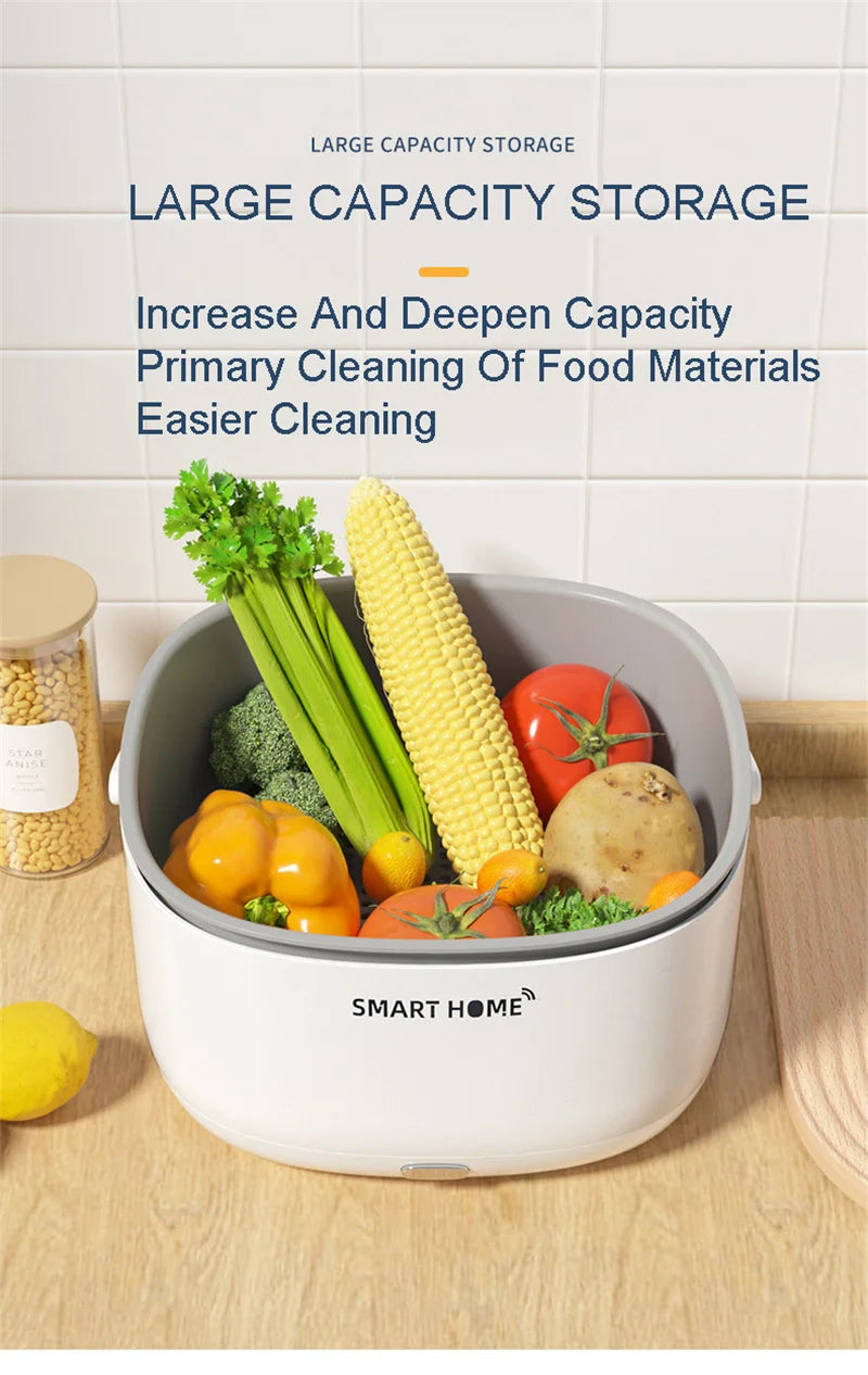 Electric Vegetable Fruit Washing Machine Ultrasound Wireless Food Grains Purifie Basket Large Capacity Cleaner For Houeshold