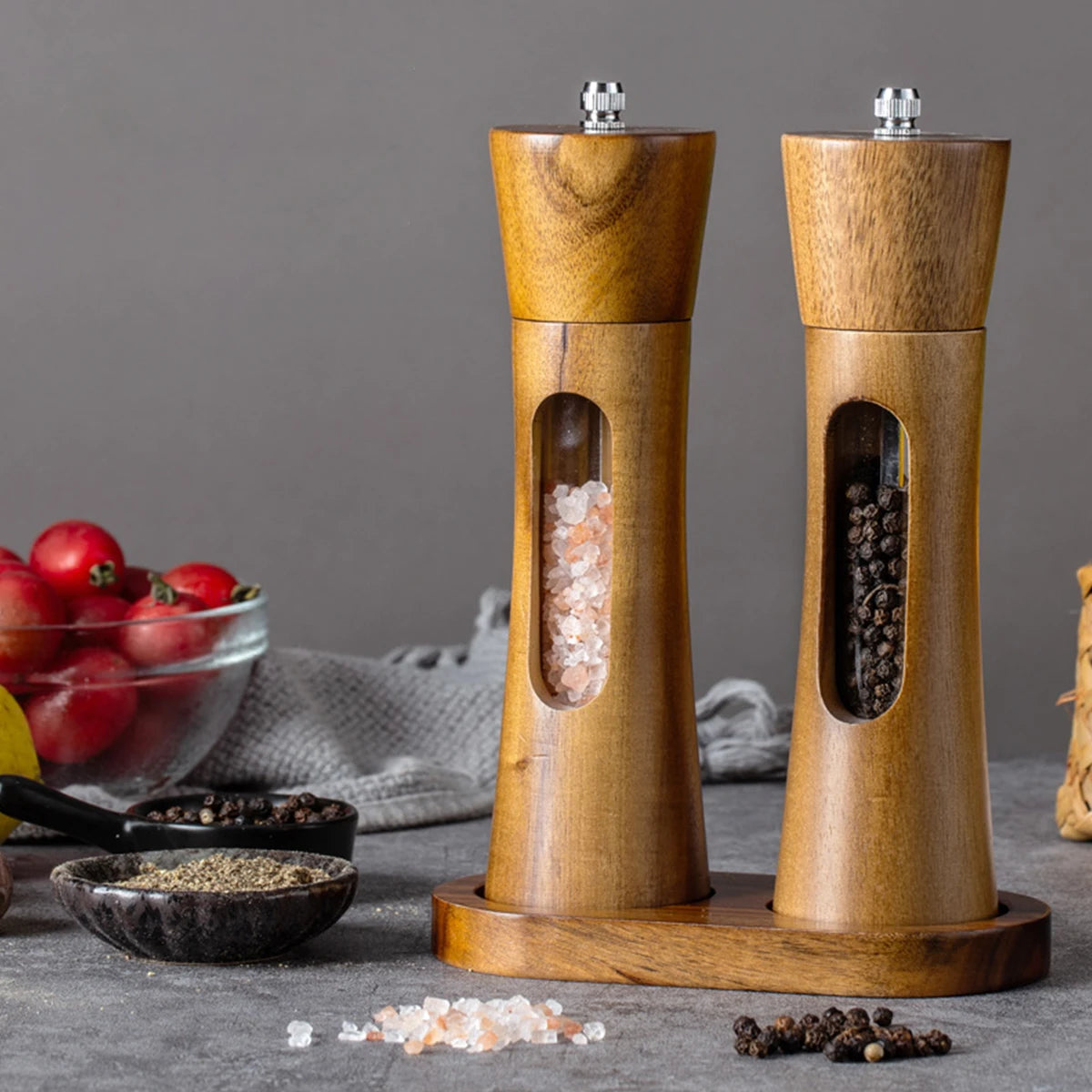 1PC-Household pepper mill, sea salt and Sichuan pepper grinder, pagoda-style wooden kitchen pepper mill, manual grinder