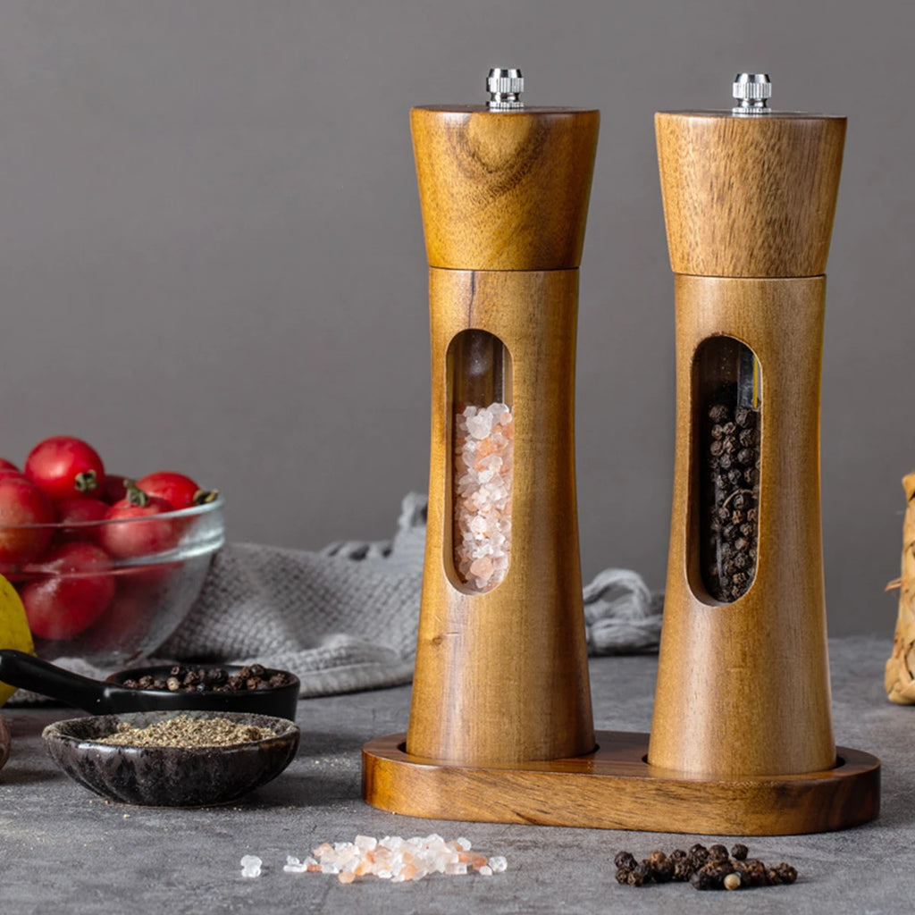 1PC-Household pepper mill, sea salt and Sichuan pepper grinder, pagoda-style wooden kitchen pepper mill, manual grinder