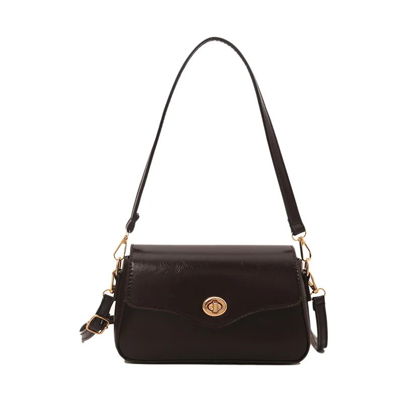 Retro Style Commuter Women's Small Square Bag Fashionable Shoulder Crossbody Bag Soft PU Leather Casual Handbag