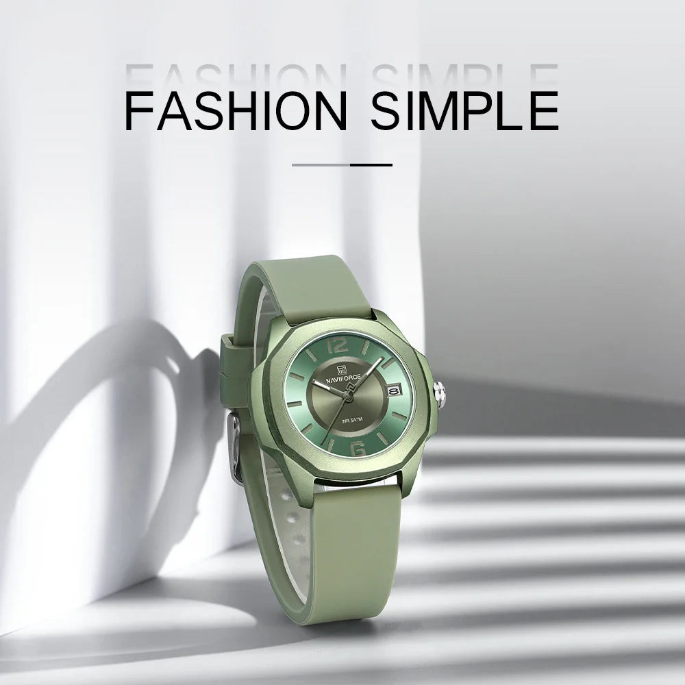 NAVIFORCE Sports Casual Watches for Woman Soft Silicone Strap Classic Fashion 30m Waterproof Date Display Ladies Gift Wristwatch