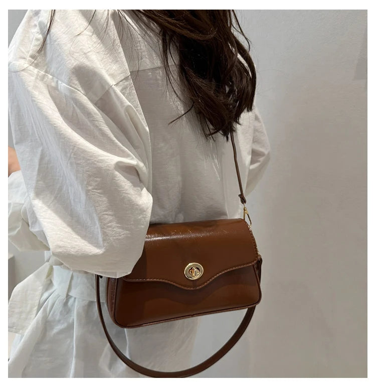 Retro Style Commuter Women's Small Square Bag Fashionable Shoulder Crossbody Bag Soft PU Leather Casual Handbag