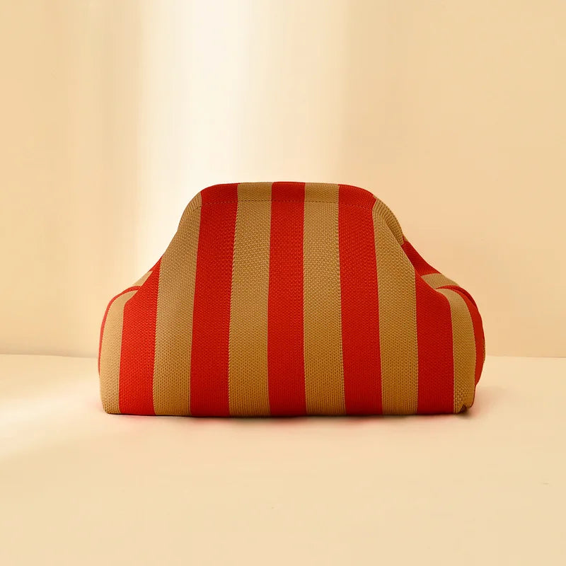 Striped Beach Bag Cloud Knitted Fashion Commuter All-Match Makeup Bag Weave Cross-Border Style Polyester Pillow-Shaped Bag