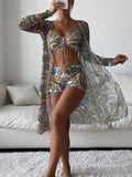 Mingyi New Multi-Color Mesh Cover up Sexy Leg Lengthening Swimsuit Top Bottoms Three-Piece Set Women's Swimwear