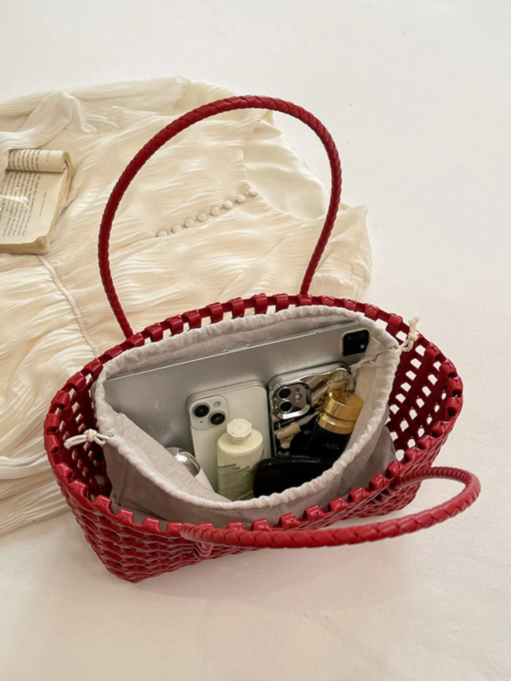 Hollow out Woven Beach Vacation Shoulder Backpack Women's Bag Casual Simple Style Double Strap Handbag for Daily Use