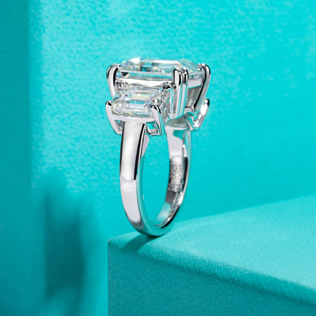 AnuJewel 12cttw Emerald Cut D Color Moissanite Engagement Ring For Women 925 Sterling Silver 3 Stone Ring Jewelry Wholesale