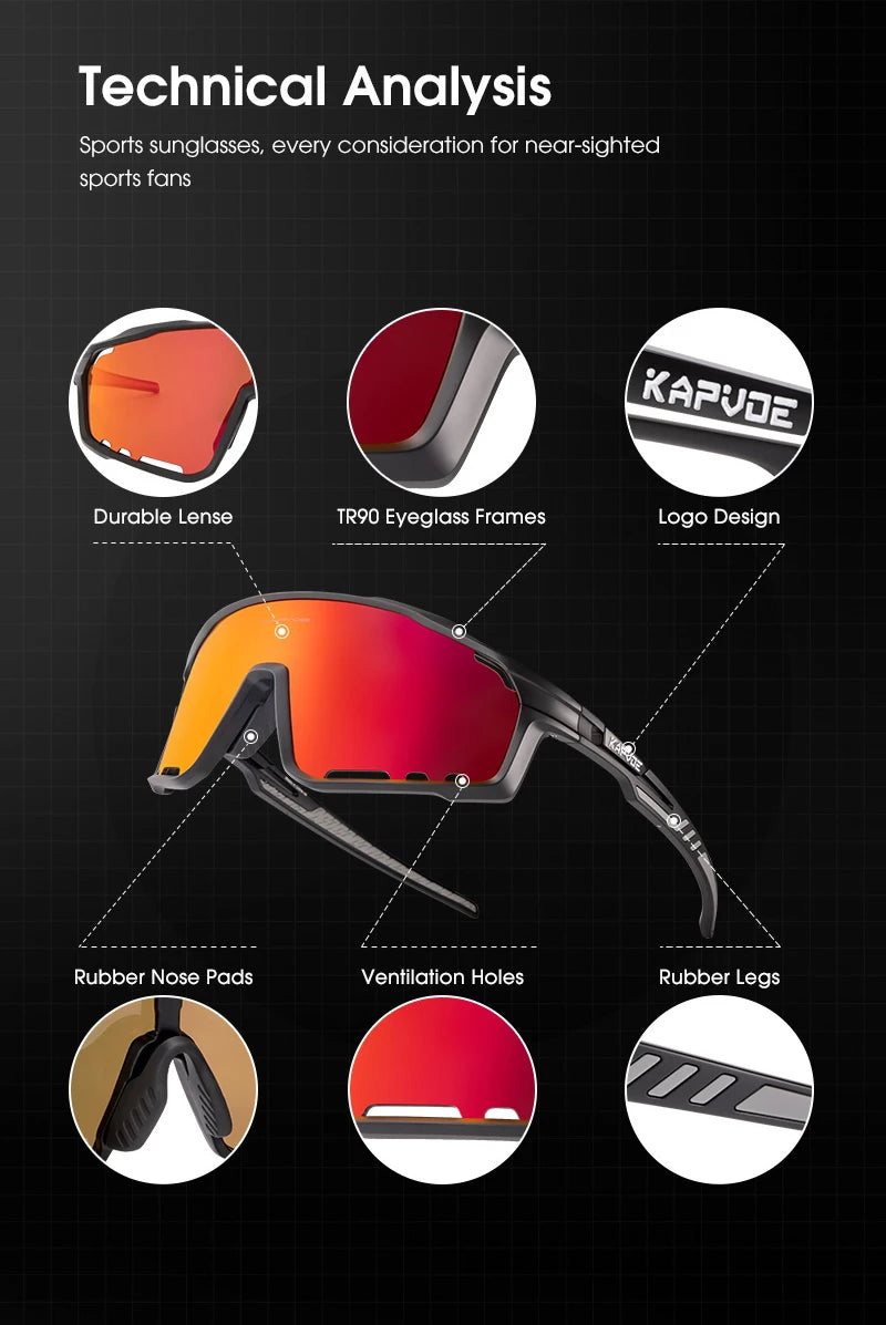 Kapvoe UV400 Racing Bike Glasses Eyewear MTB Cycling Sunglasses Cycling Glasses  Polarized Men's Sunglasses Women Sport Goggles