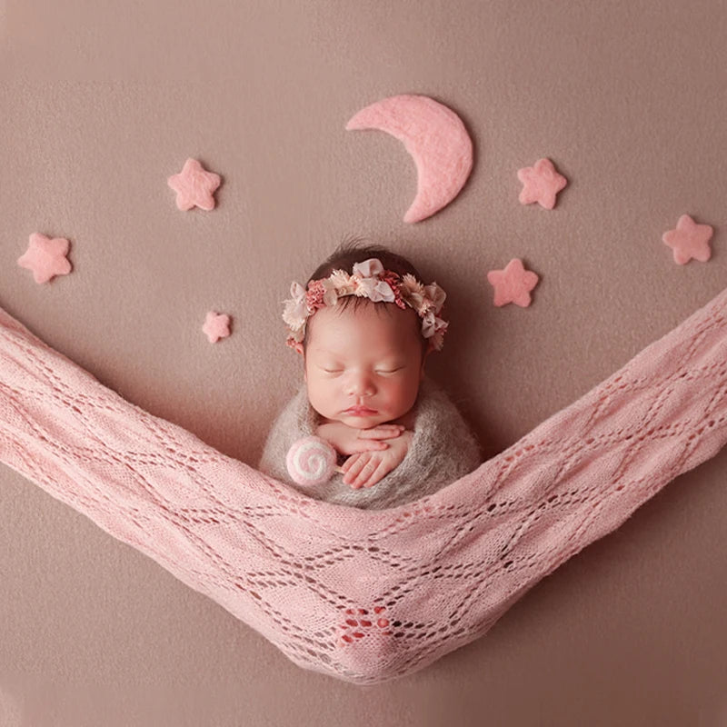 7pcs Wool Felt Stars and Moon Newborn Photography Props Background Mini Accessories Atmospheric Moon and Stars Baby Shoot Props