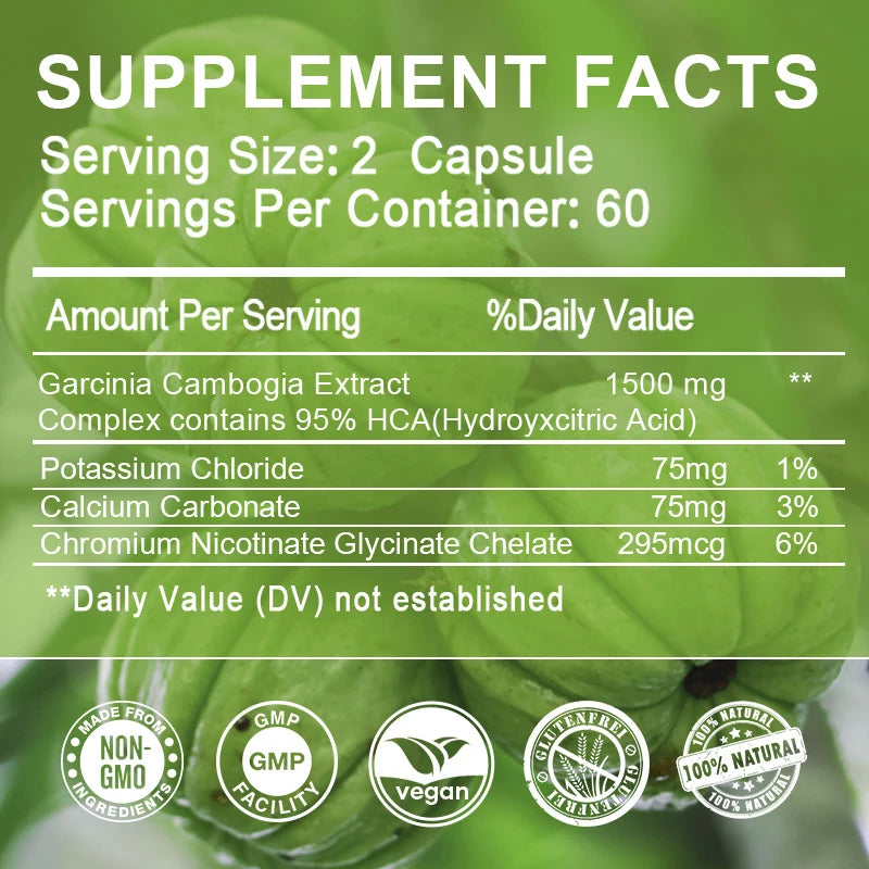 Garcinia Cambogia Extract 2 Month Supply - Helps Suppress Appetite, Suitable For Vegetarians - 120 Capsules