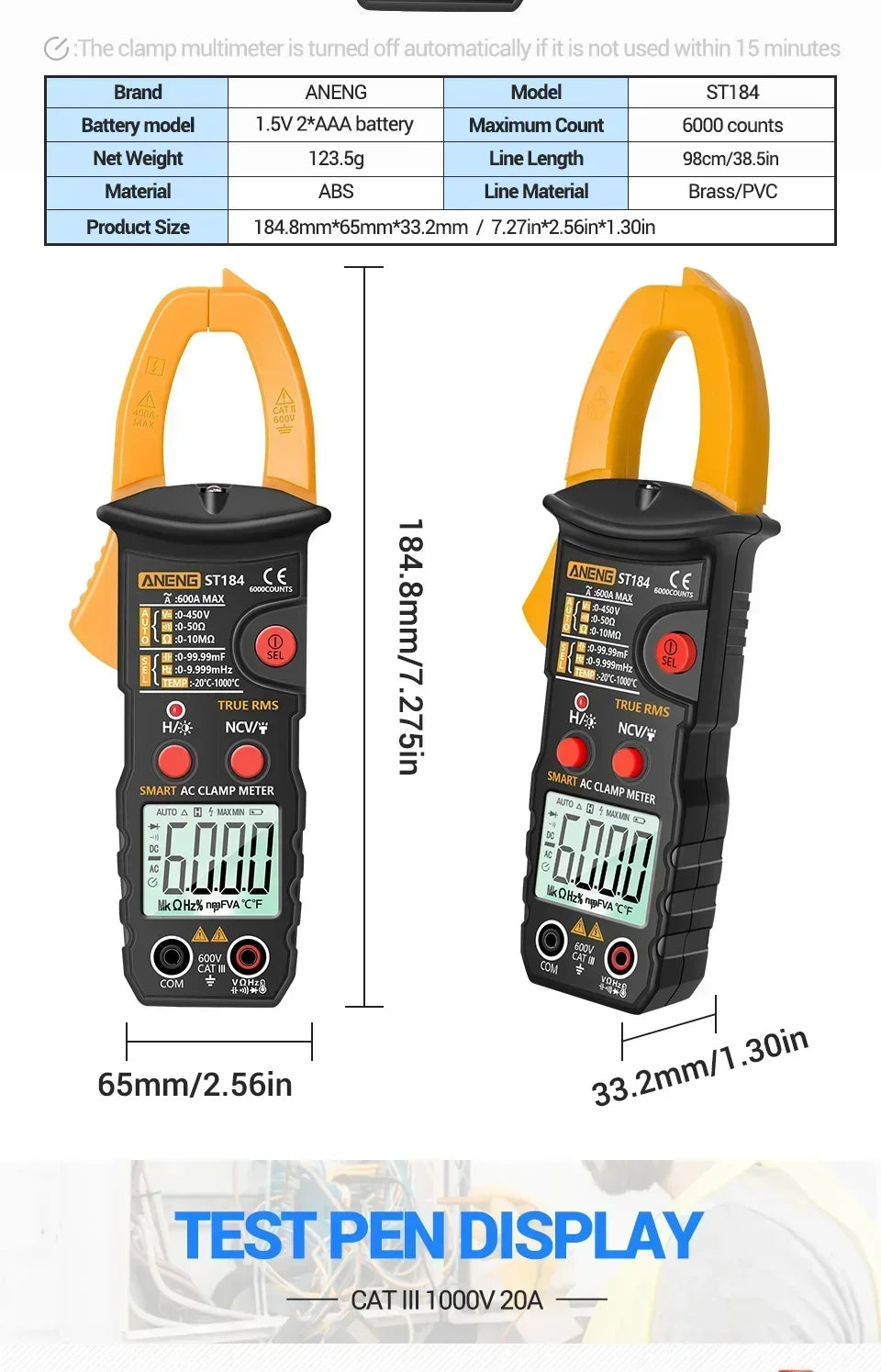 ANENG ST184 Digital Multimeter Clamp Meter True RMS Voltage Current Ohm Test+B15 Induction Tester Pen Electrician Detection Tool