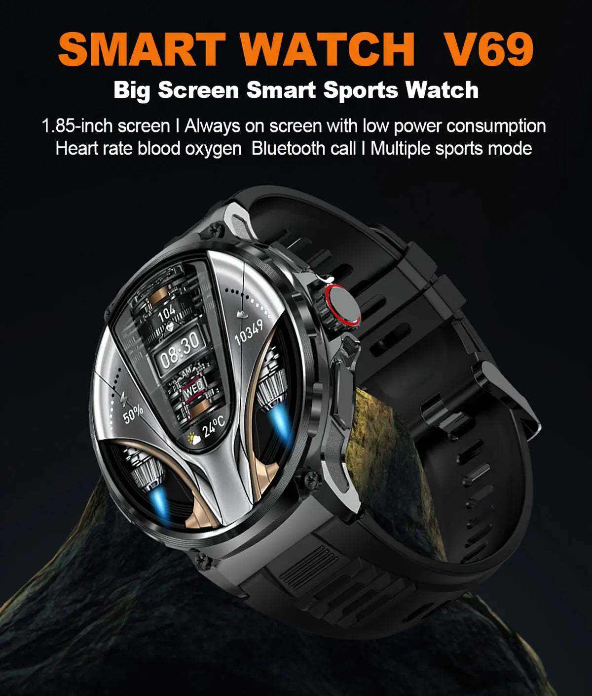 2025 New V69 1.85  Inch HD Bluetooth Call 710mAh Smart Watch Men Sports Fitness Tracker Heart Monitor Smartwatch For Android IOS