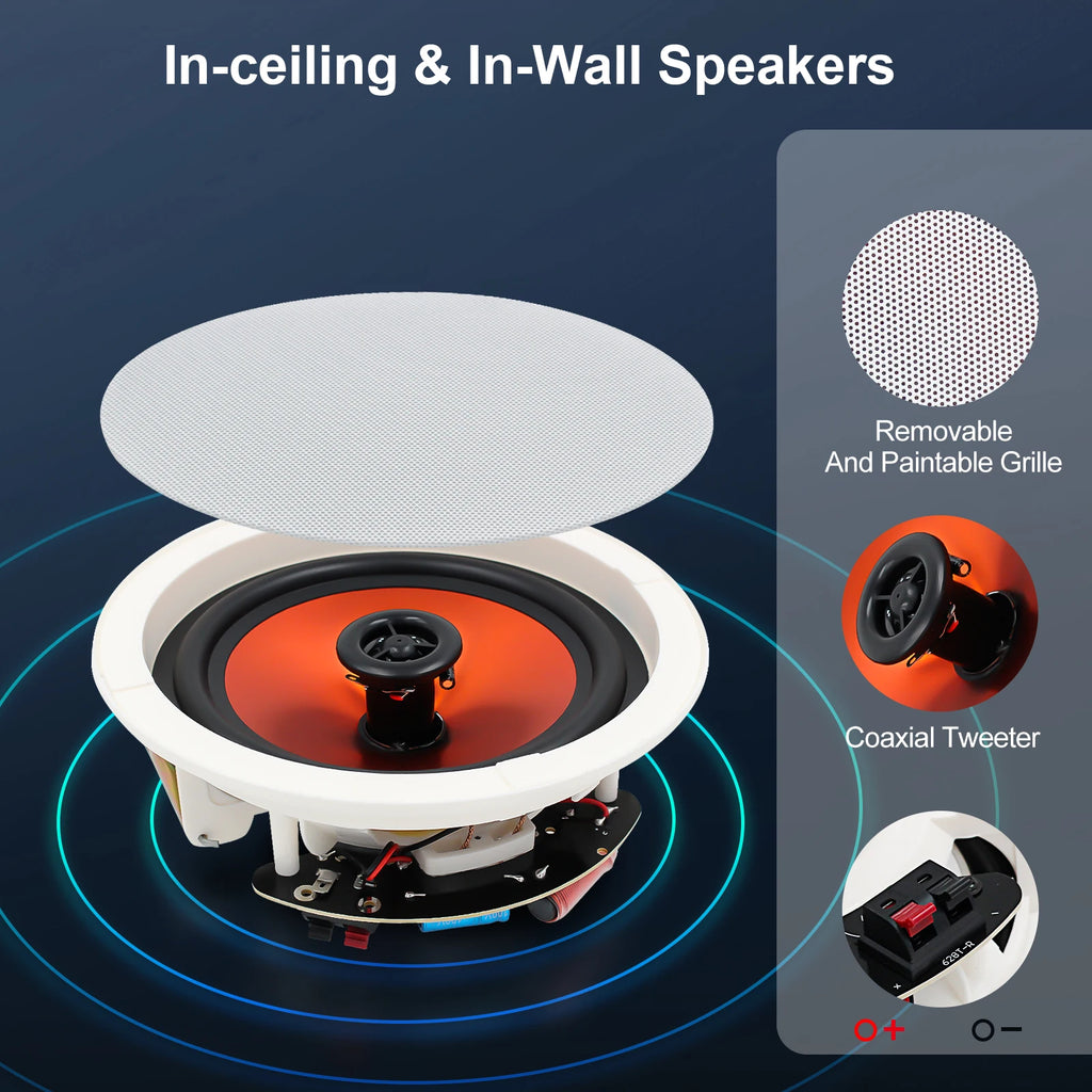 STUDIOFINIX 6.5" 4PCS 600W Premium Waterproof Bluetooth Ceiling Speakers - Wired Home Recessed Set for Indoor Kitchen Bedroom