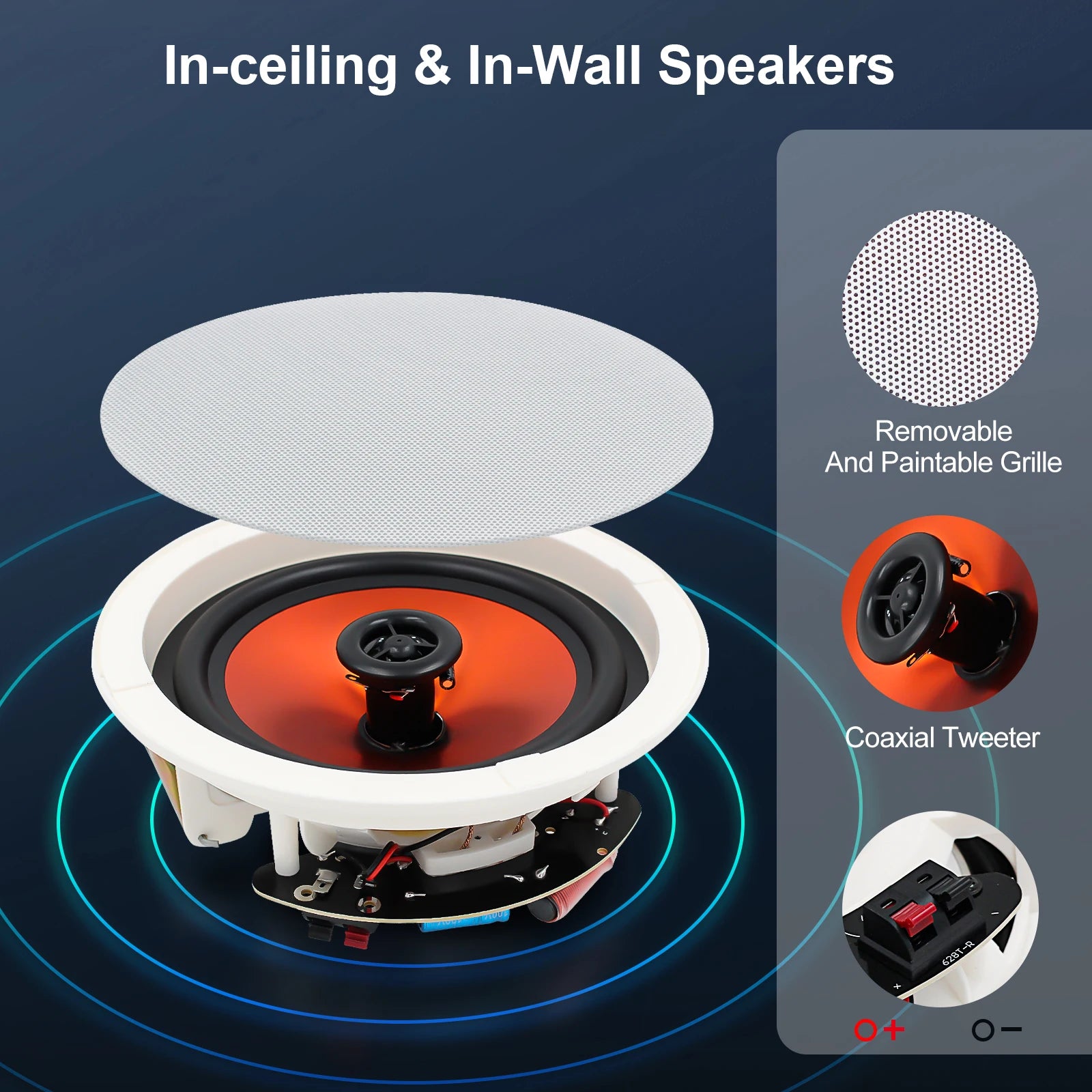 STUDIOFINIX 6.5" 4PCS 600W Premium Waterproof Bluetooth Ceiling Speakers - Wired Home Recessed Set for Indoor Kitchen Bedroom