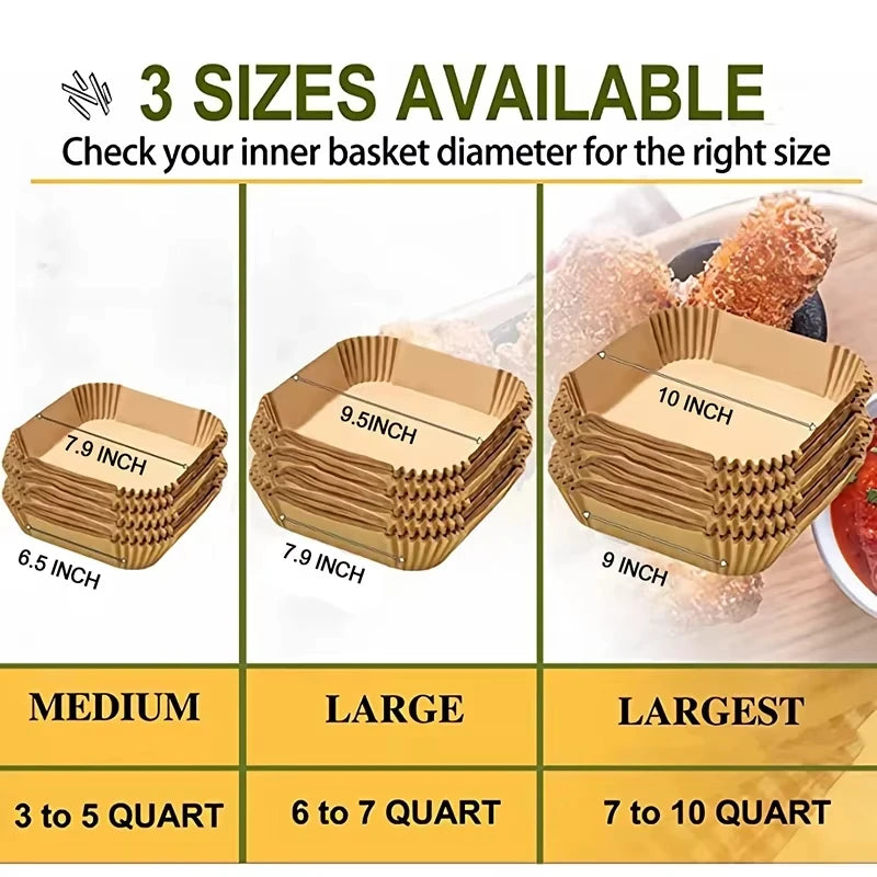 50-300Pcs Large Hot Air Fryer Paper Liners 23cm Square Airfryer Disposable Special Parchment Paper Trays 9inch Oven Baking Molds