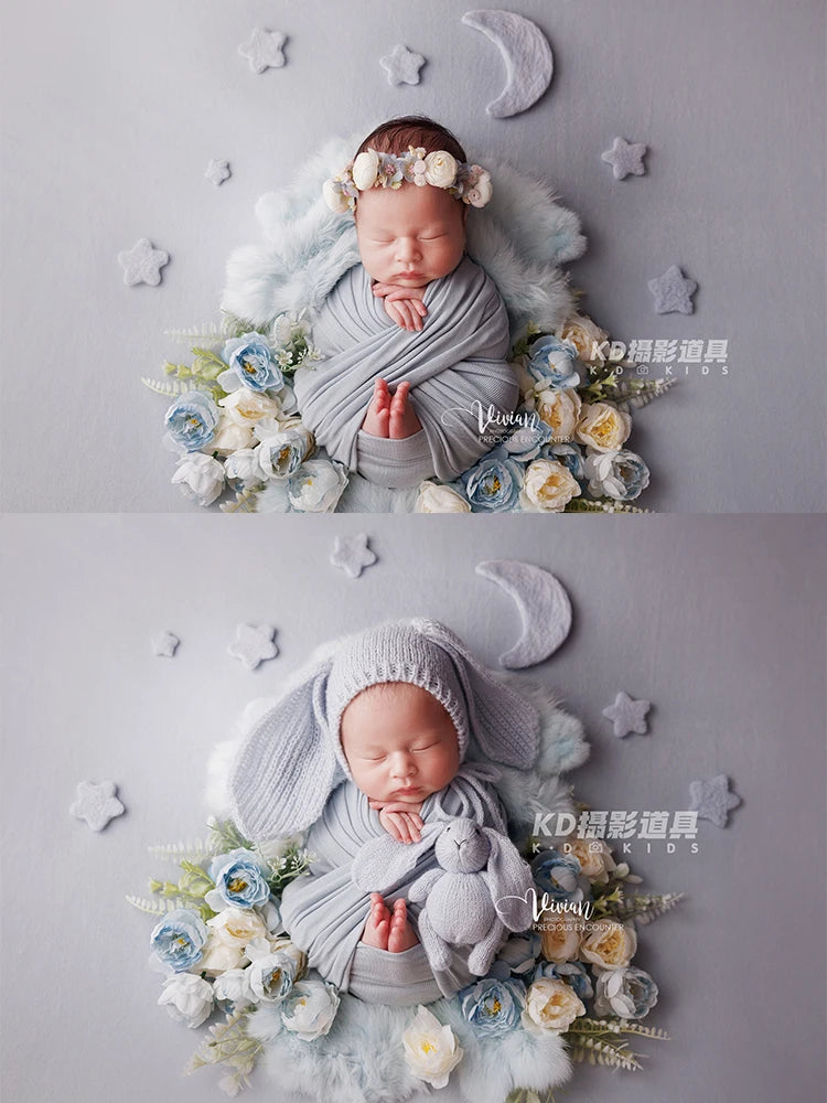 7pcs Wool Felt Stars and Moon Newborn Photography Props Background Mini Accessories Atmospheric Moon and Stars Baby Shoot Props