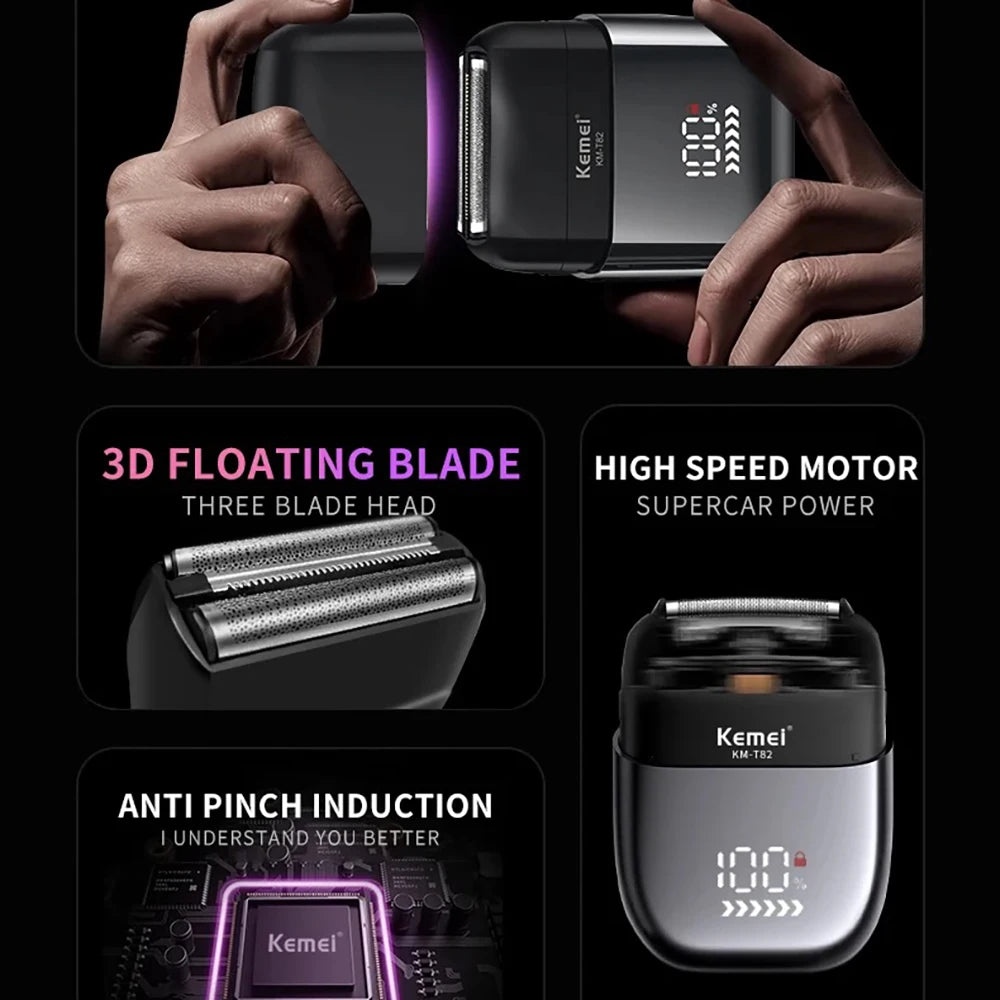 Kemei Foil Shaver Electric Razor for Men's Face Compact Travel Shavers Waterproof Close Shave Trimmer USB-C Rechargeable Gifts