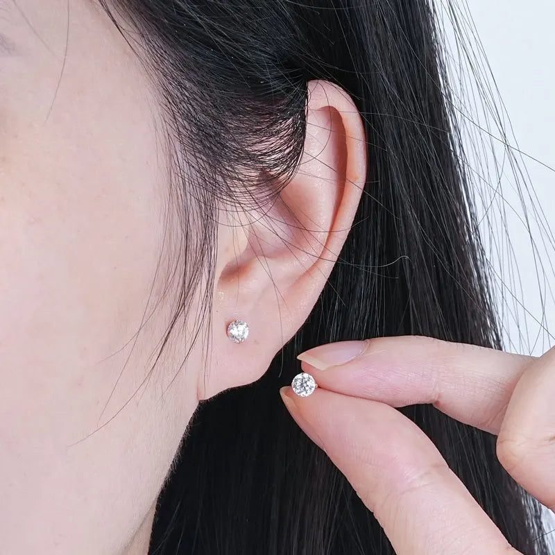 IOGOU 14K Solid Gold Moissanite Round Stud Earrings for Women Men GRA Certified Moissnaites 3mm 4mm 5mm 6mm 6.5mm Gold Jewelry