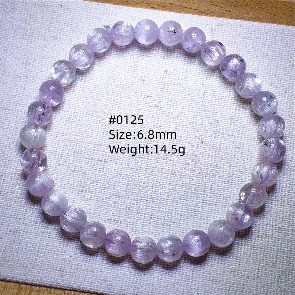 Natural Purple Kunzite Clear Round Beads Bracelet Jewelry Women Men Colorful Kunzite Bracelet Cat Eye Women Men AAAAAA