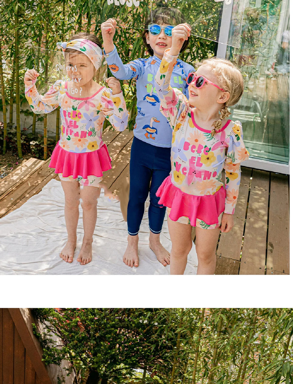 Swimming Suit for Girls Boys Cute Printed Long Sleeve Trousers Beach Swimwear for Kids Quick-dry Swimdress