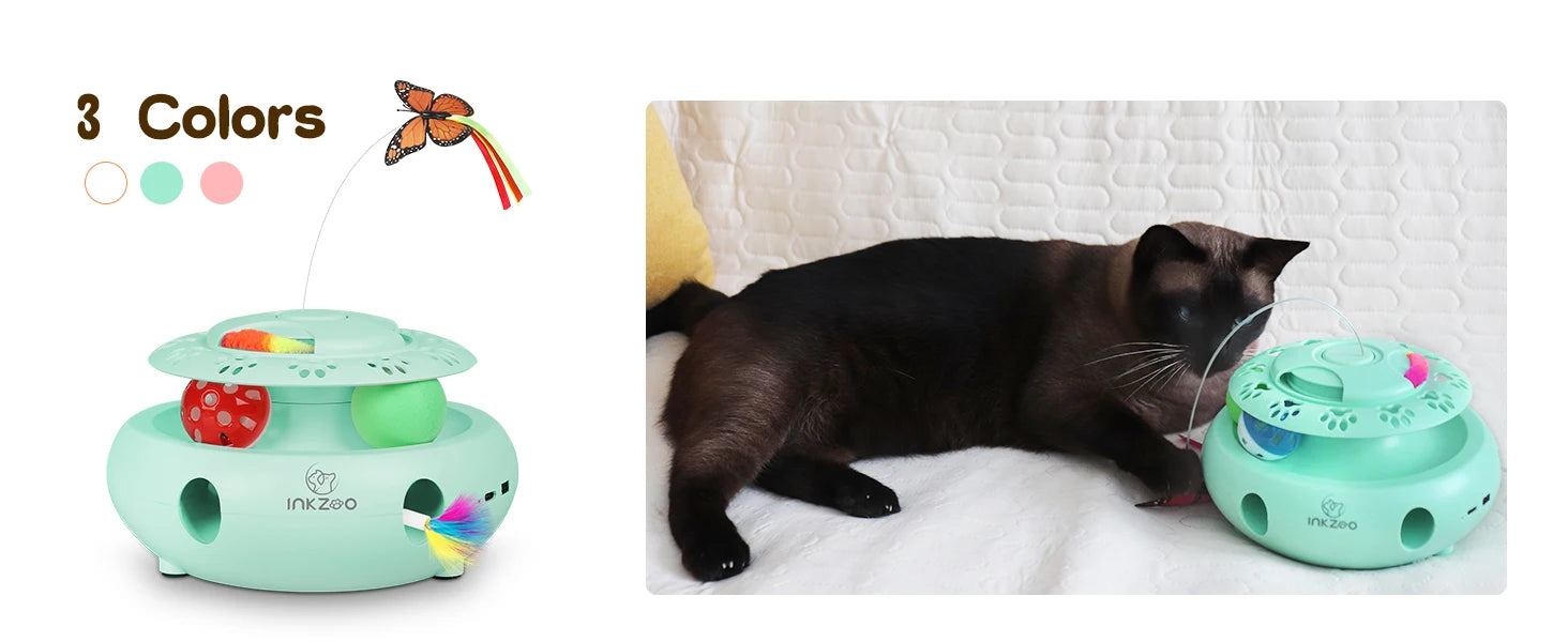 INKZOO 4-in-1 Interactive Cat Toys for Indoor Cats, Automatic 6 Holes Mice Whack-A-Mole, Fluttering Butterfly, Track Balls, USB
