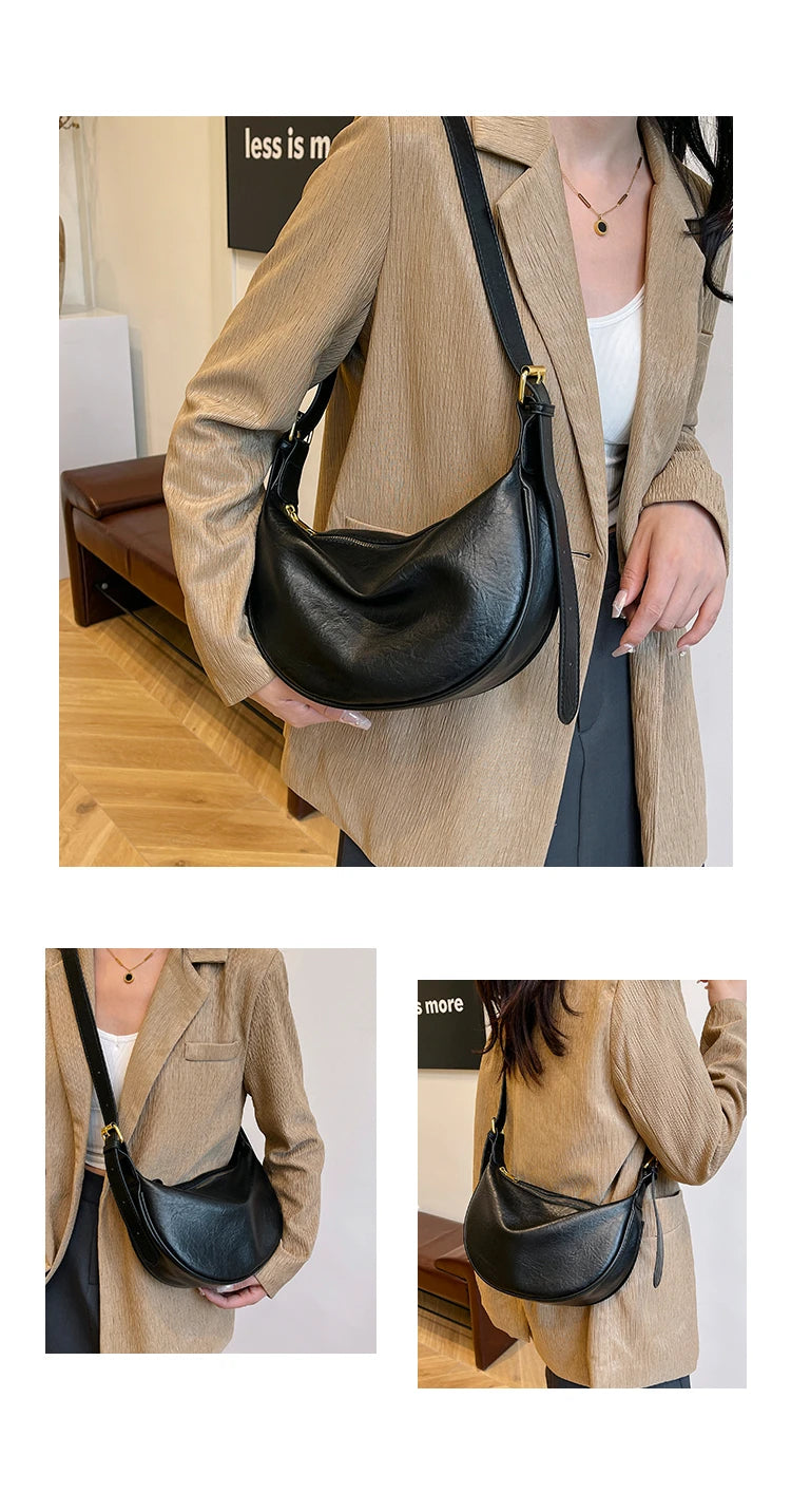 Retro Versatile Women's Shoulder Bag Simple Fashionable New Style Matching Dumpling Shape Crossbody Bag Trendy High-End Feeling