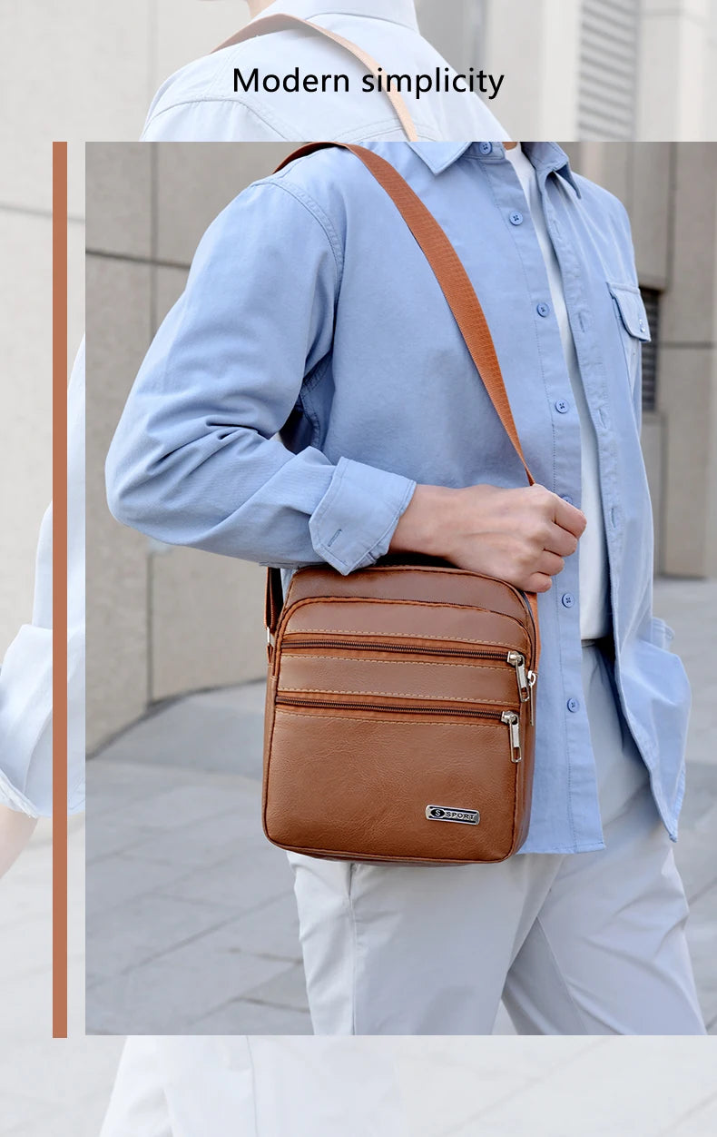 Simplified Soft Leather Crossbody Bag Fashionable Single Shoulder Bag Men's New Model Outdoor Travel Large Capacity Backpack