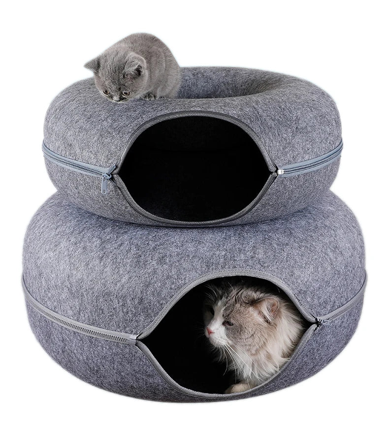 Interactive Round Cat Tunnel Donut Nest Felt Kittens Bed House Scratcher Sleeping Cushion Pet Toy for Cats