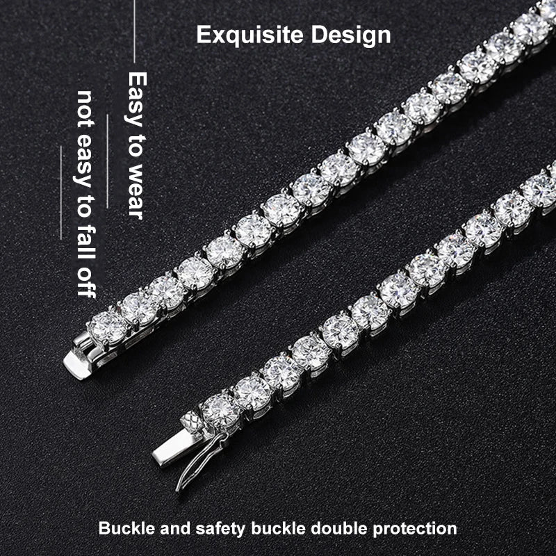 NeeTim 925 Sterling Silver Real Moissanite Tennis Necklace for Women Men Lab Diamonds Neck Chains Necklaces Party Fine Jewelry