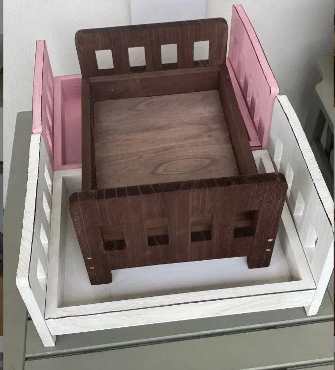 1pc Vintage Detachable Wooden Mini Bed Baby Chair Newborn Photo Shoot Essential Props Practical Children's Photography Furniture