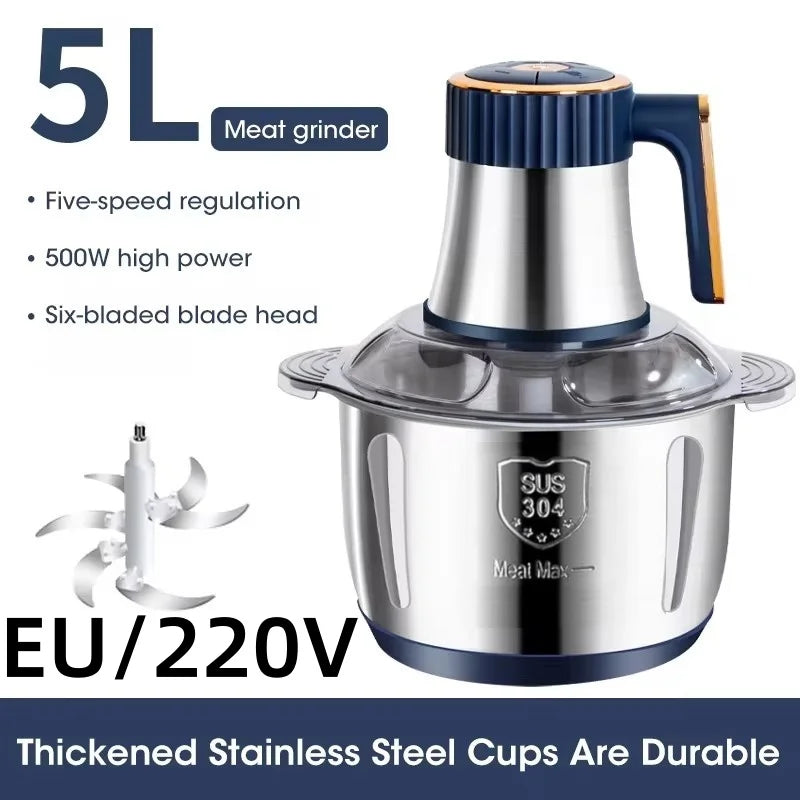 5L Food Processors Stainless Steel Multifunctional Electric Meat Grinder Kitchen Blenders  for Kitchen Meat Vegetables Blenders