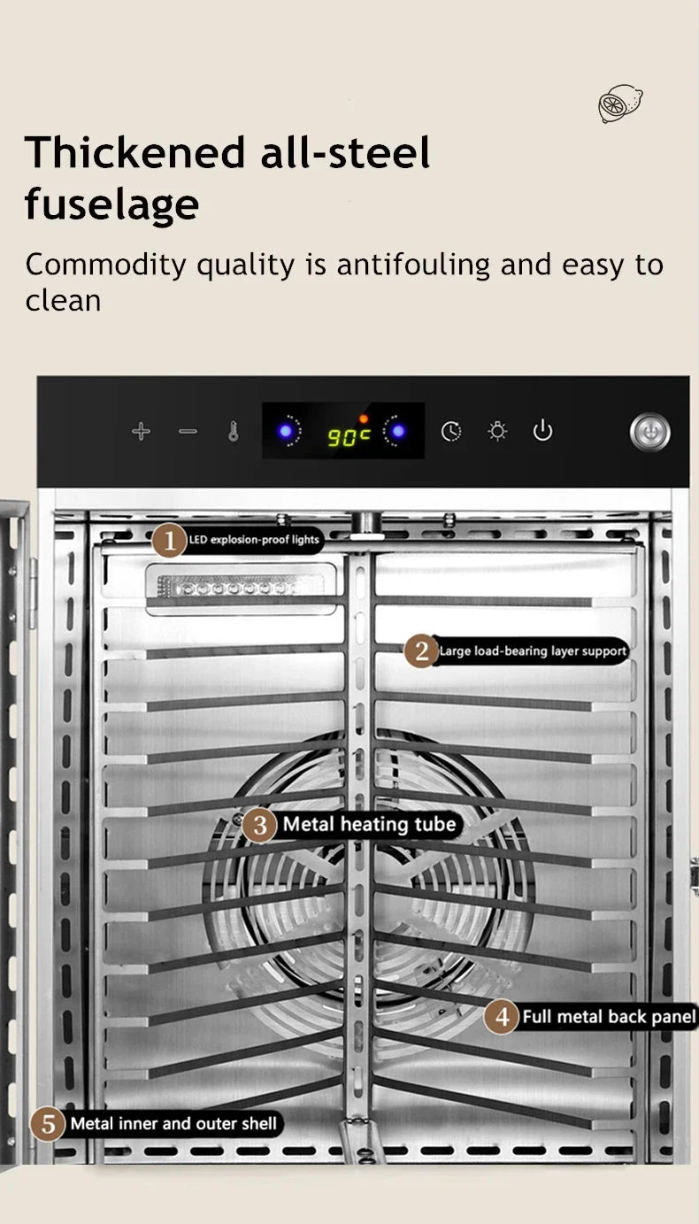 10/12/16 Tier Rotary Food Dehydrator Smart Commercial & Home Dryer for Fruit, Veg, Meat, Snacks, Herbs