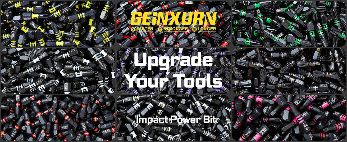 Geinxurn Impact Phillipes/Square/Slotted/Hex Screwdriver Bits Set,1''/2'' Magnetic S2 Steel Bits Set with Color Coded Base