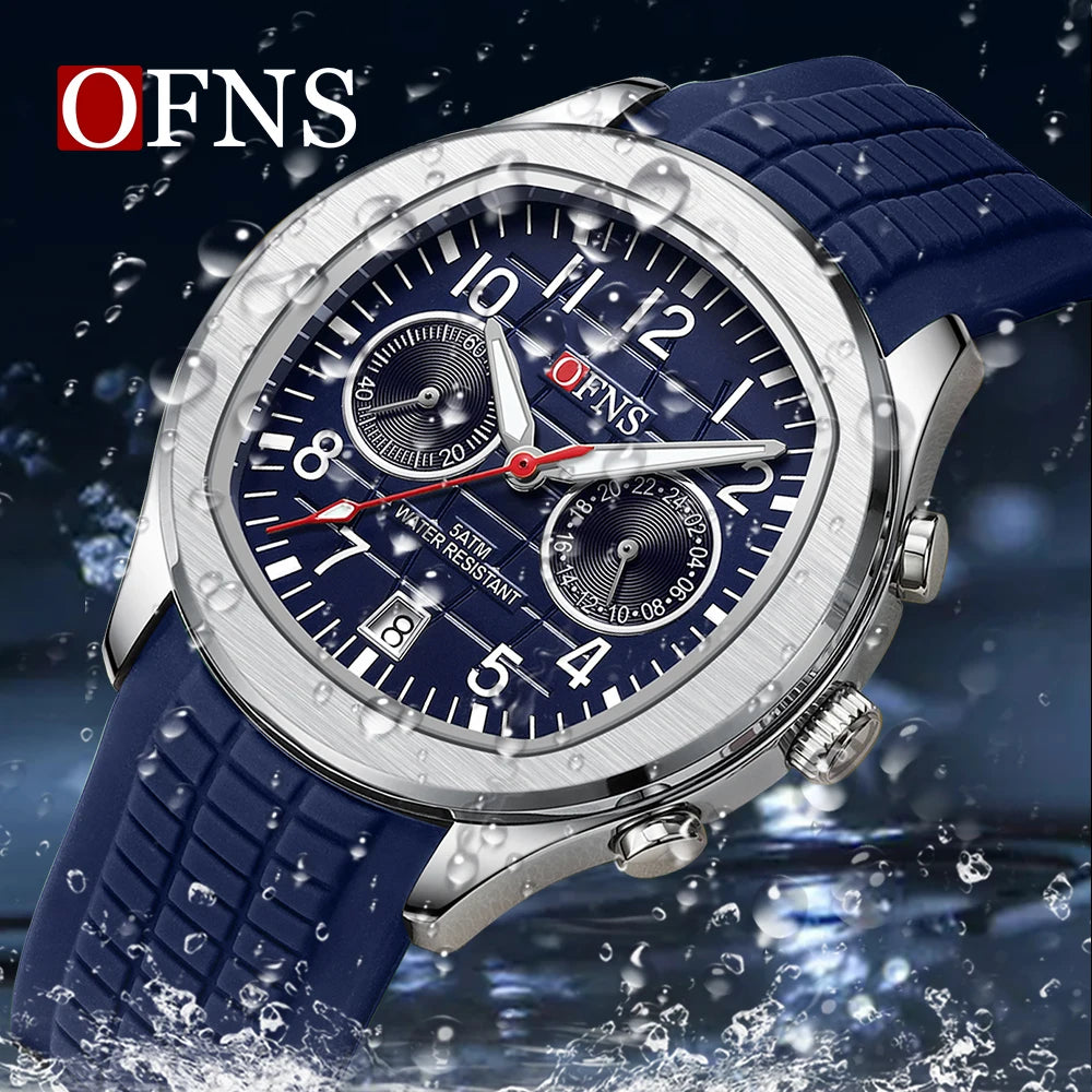 OFNS 8020 Fashion Men's Quartz Watch Double Hole Five Needle Waterproof Luminous Calendar Business Men's Quartz Watch