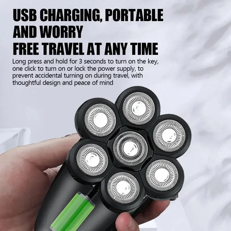 5 In 1 Electric Shaver For Men Bald Head Hair Clipper Nose Trimmer 7D Floating Blade Head Shaving Beard Knife Rechargeable Razor