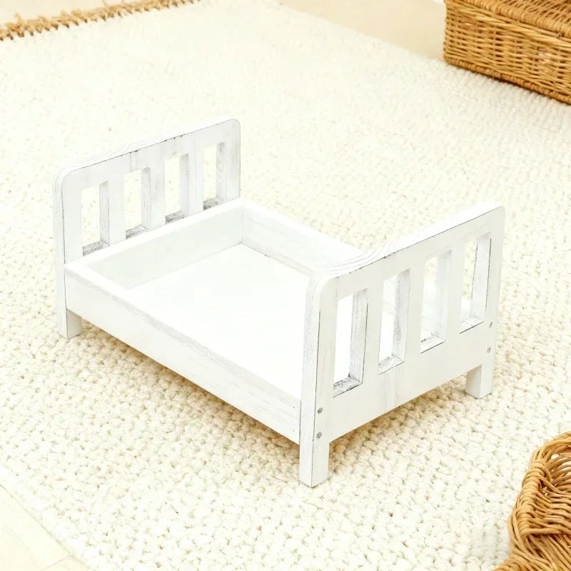 1pc Vintage Detachable Wooden Mini Bed Baby Chair Newborn Photo Shoot Essential Props Practical Children's Photography Furniture