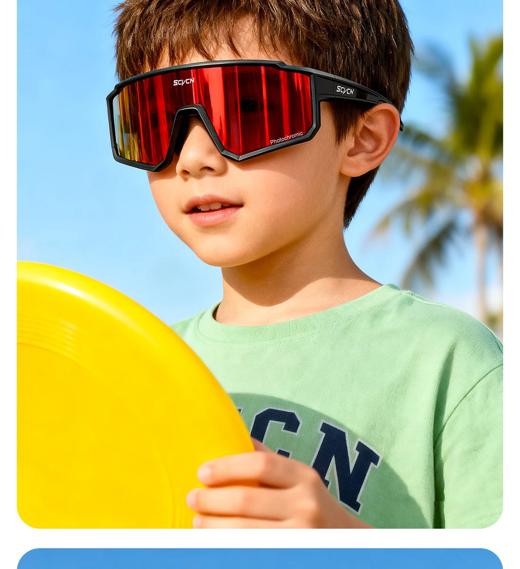 SCVCN New Photochromic Children Cycling Glasses Outdoor Sports Sunglasses Kids Road Bikes Cycling Eyewear UV400 Fashion Goggles
