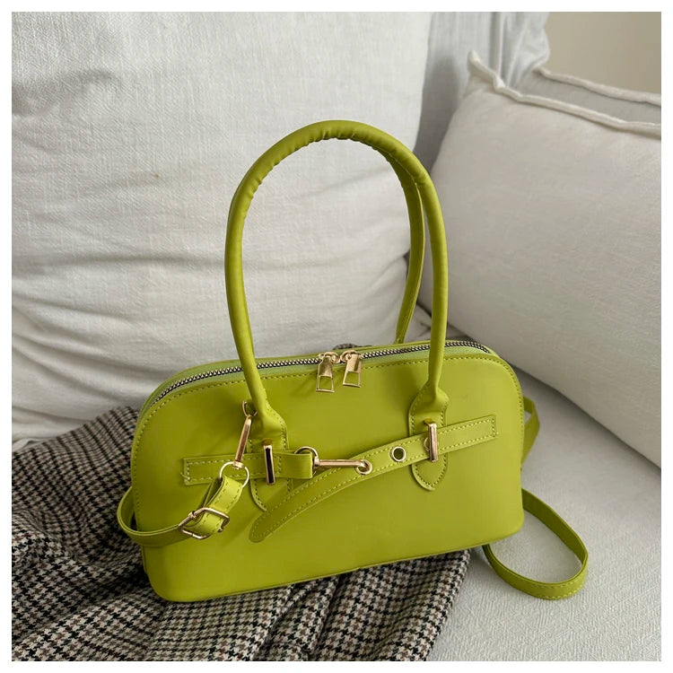 Modern  Shaped Women's Handbag Crossbody Commuter Bag Fashionable Retro Bowling Bag Soft Handle Polyester