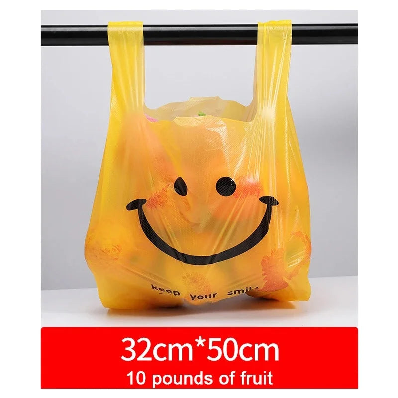 200-50Pcs Plastic Shopping Bags with Handle  3 Sizes Supermarket Shopping Convenient Reusable Bag Kitchen Storage Plastic Bag