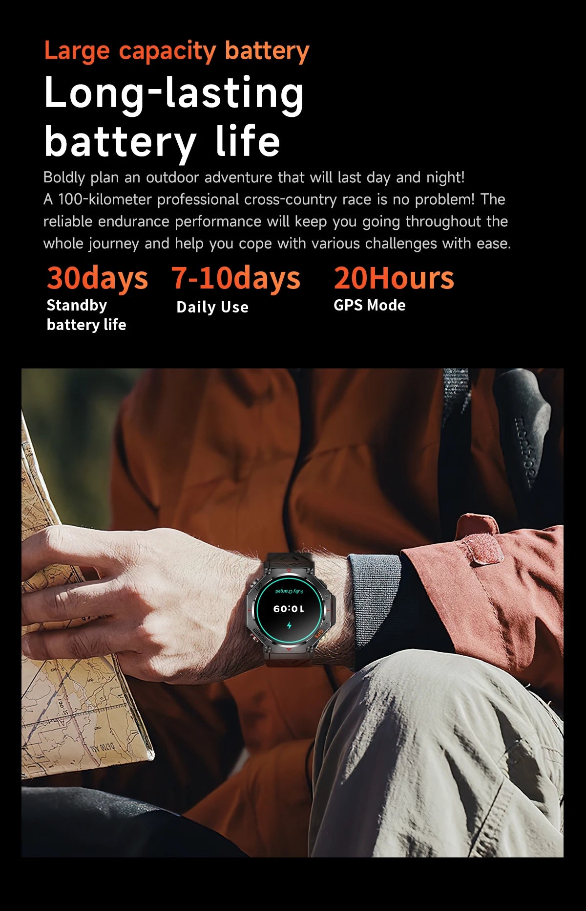 New ChatGPT AI assistant smartwatch with 5ATM water resistance, GPS, built-in dual-frequency GNSS and compass. For men and women