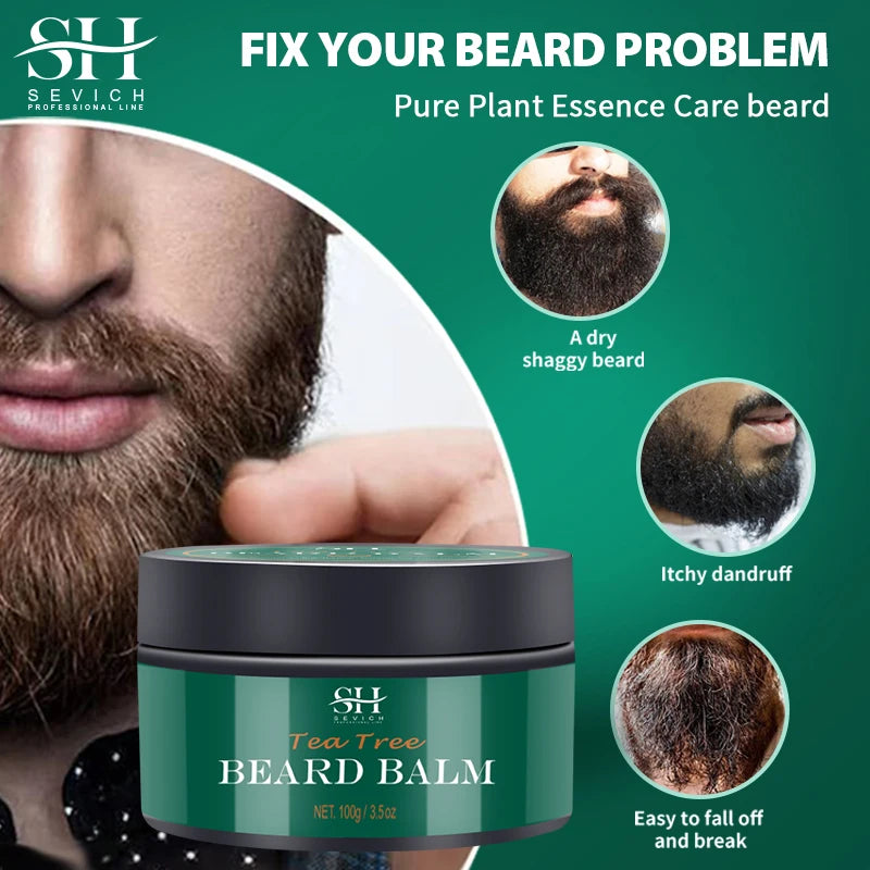 Natural Beard Balm Wax Tea Tree Beard Style Cream Soften Moisturize Thicken Professional Mustache Cream Beard Care For Gentlemen