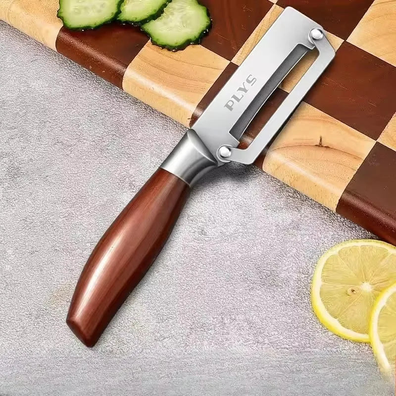 Stainless Steel Kitchen Peeler Multi-Function Kitchen-Specific Peeler for Slicing Fruit and Vegetables with Wooden/ Steel Handle