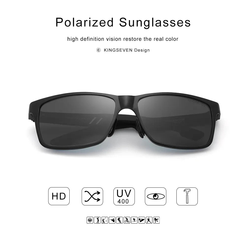 KINGSEVEN Men Polarized Sunglasses Aluminum Magnesium Driving UV400 Glasses Rectangle Shades Eye Protection Luxury Male Eyewear