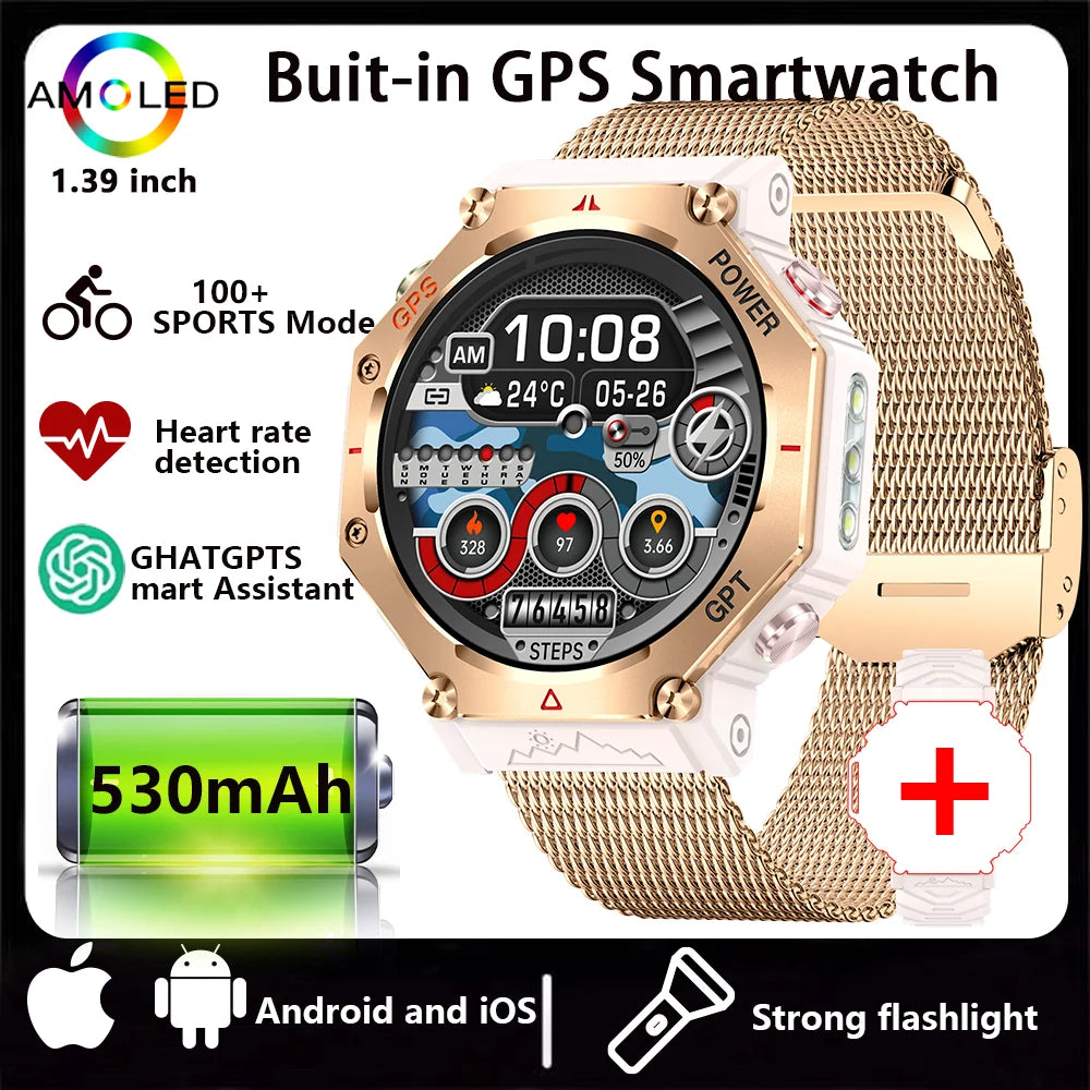 New ChatGPT AI assistant smartwatch with 5ATM water resistance, GPS, built-in dual-frequency GNSS and compass. For men and women