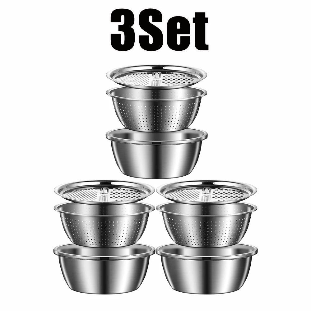 3PCS/1Set Vegetable Slicer, Stainless Steel Slicer, Potato Slicer, Vegetable Washing Basin, Drain Basket, Multifunctional