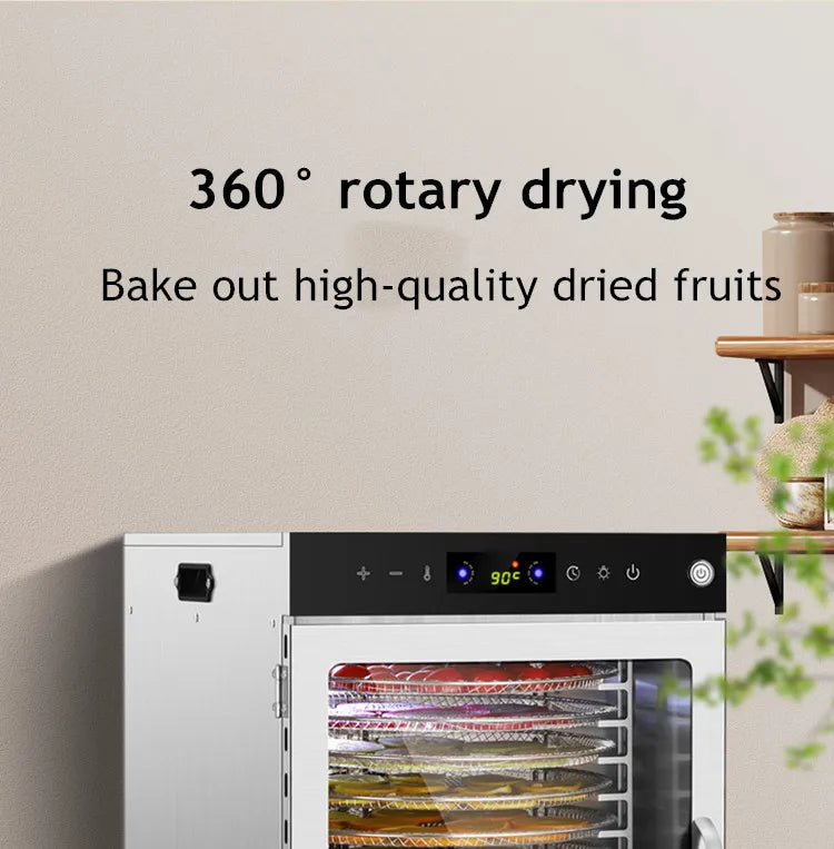 10/12/16 Tier Rotary Food Dehydrator Smart Commercial & Home Dryer for Fruit, Veg, Meat, Snacks, Herbs