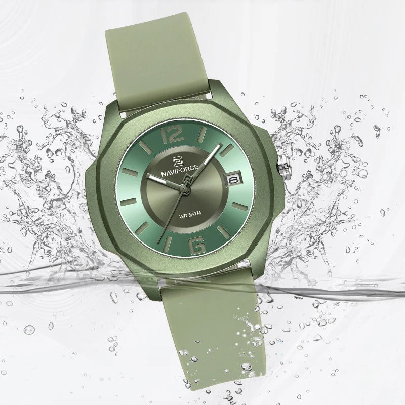 NAVIFORCE Sports Casual Watches for Woman Soft Silicone Strap Classic Fashion 30m Waterproof Date Display Ladies Gift Wristwatch