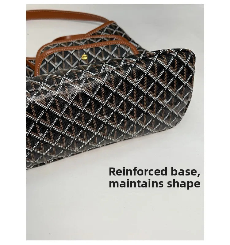 Large Capacity Women's Shoulder Bag Fashionable Commuter Tote Bag Soft PU Leather Printed Geometric Pattern Autumn New Arrival